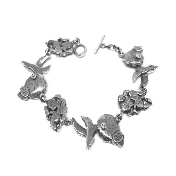 Sterling Silver Hummingbirds & Flowers Bracelet - Picture 2 of 10